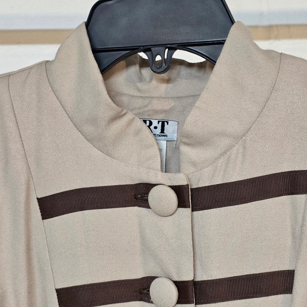 Vintage J.R.T. Newport News Beige Military Duster Coat Stripe Mandarin Collar 12 - Picture 8 of 10